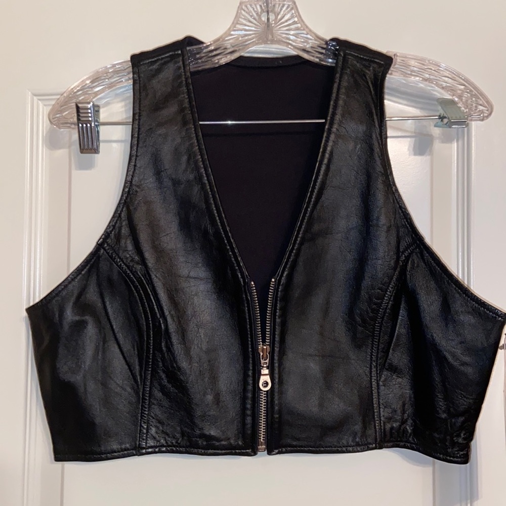 Black Leather Zip-Front Women's Vest